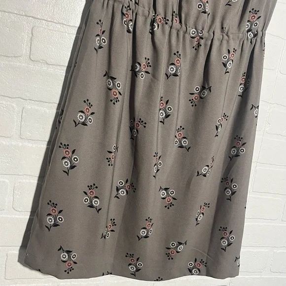 LOFT Womens Dress Taupe Gray Floral Tunic Drawstring Waist Bohemian Small - Picture 7 of 9